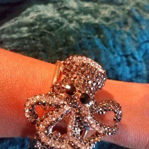 Black Austrian Crystal Octopus Cuff Bracelet With Removable Brooch/pendant
